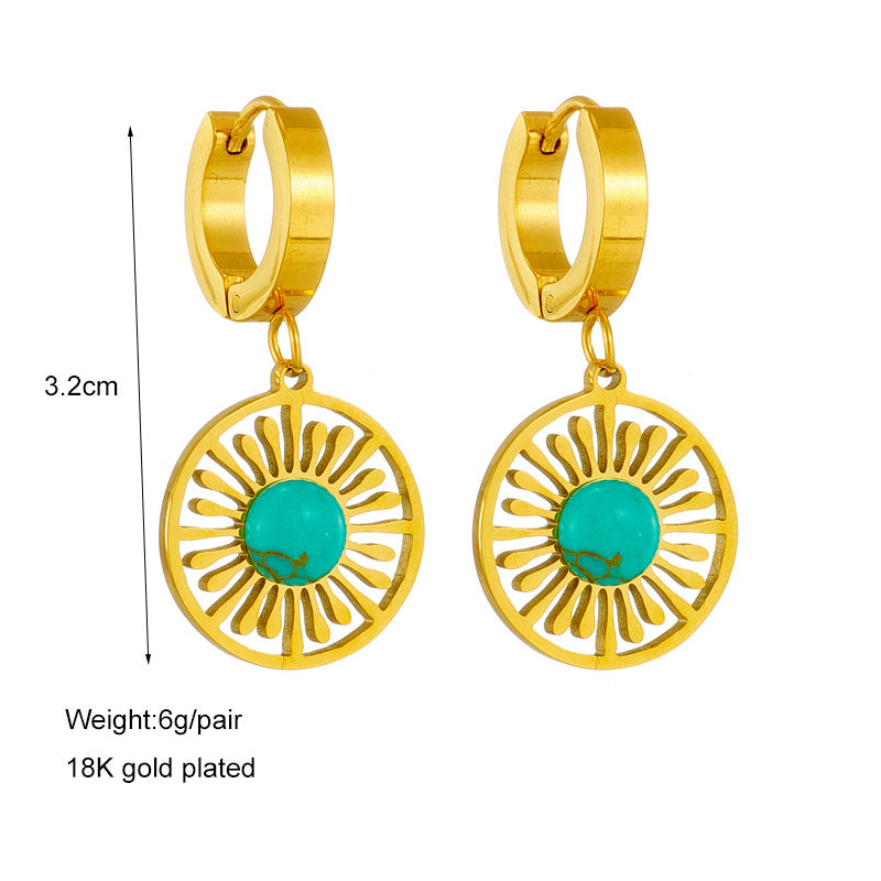 Orecchini pendenti da donna vintage minimalisti in acciaio al titanio placcato con cerchio geometrico e turchese