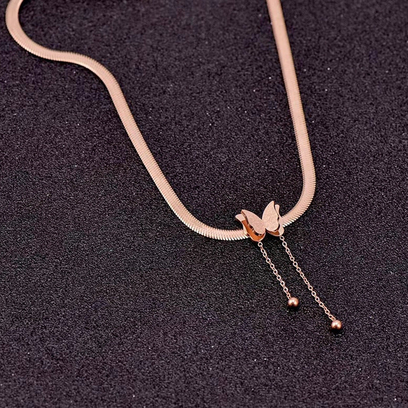 Minimalist Geometric Titanium Steel Snake Chain Necklace with Roman Numeral Pendant for Women