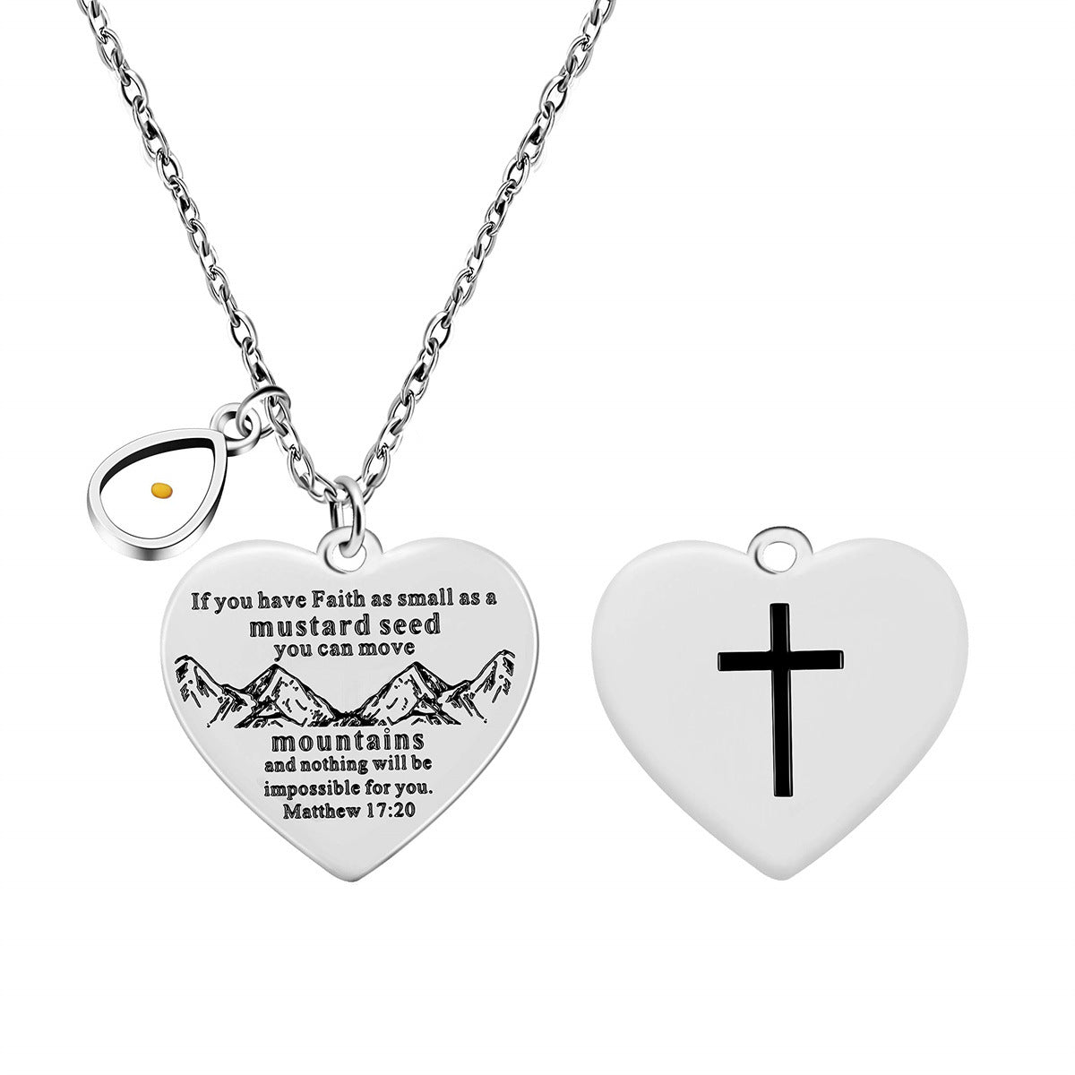 Collana con Ciondolo a Croce a Doppia Faccia in Acciaio Inossidabile con Versetto Biblico Personalizzato, Charm in Acciaio al Titanio Lucidato e Design Geometrico