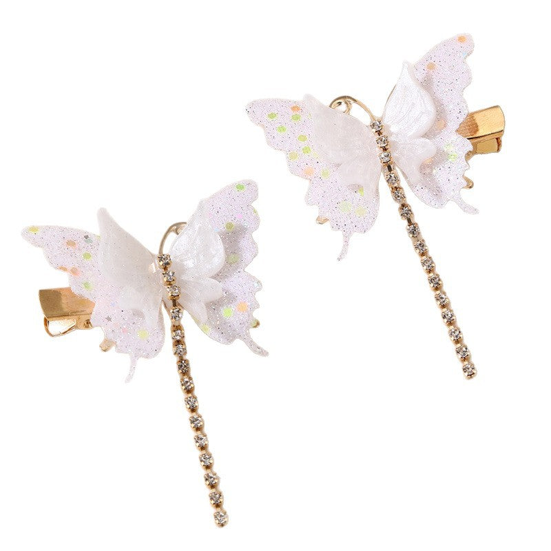 Fermaglio per capelli a farfalla sfumato multicolore carino e dolce per bambine con dettagli arricciati e in rete, accessorio per capelli stile becco d'anatra