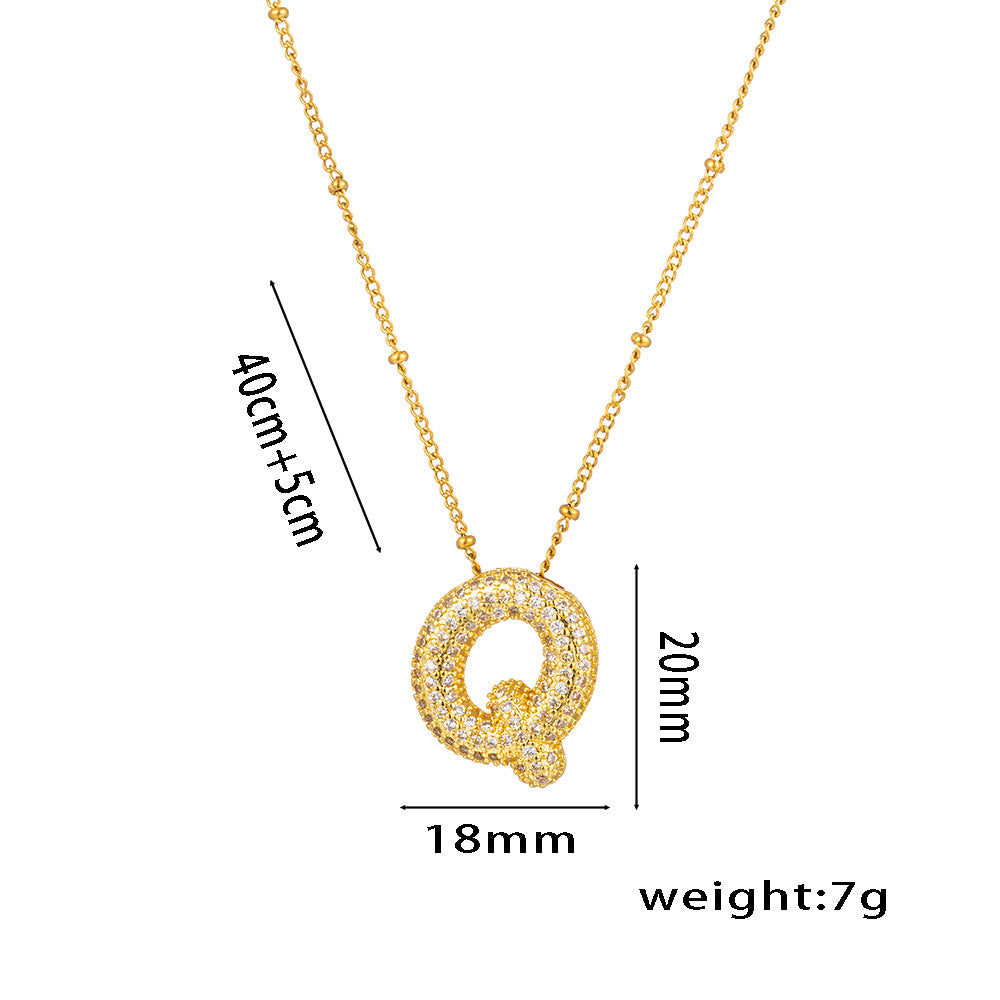 Fashion Unisex 18K Gold Plated Titanium Steel Alphabet Pendant Necklace with Micro-Set Zircon