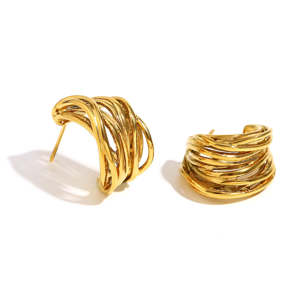 Orecchini da donna in acciaio inossidabile geometrici minimalisti placcati oro 18 carati con design a C cavo