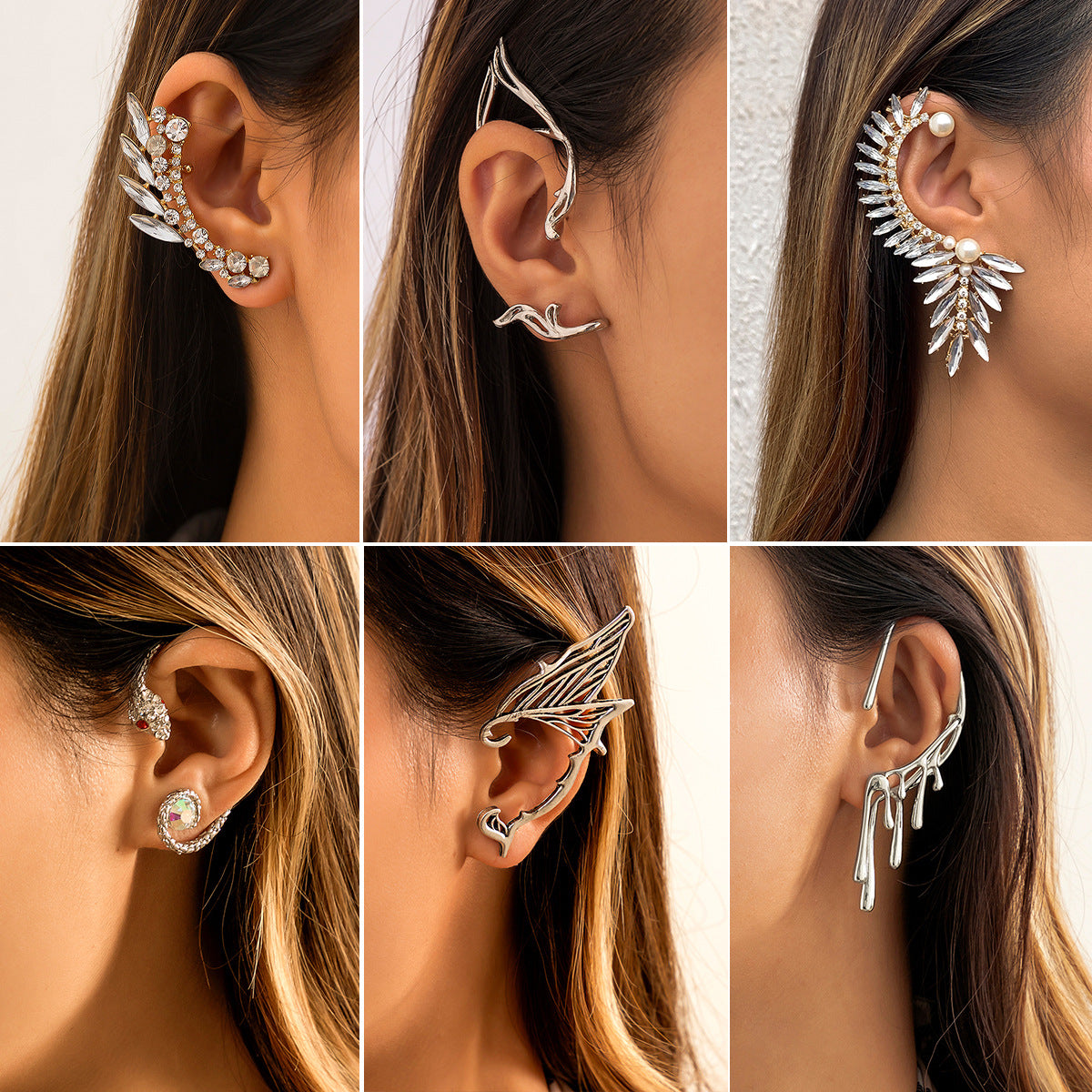 Minimalist Geometric Rhinestone Plated Alloy Ear Cuff for Women