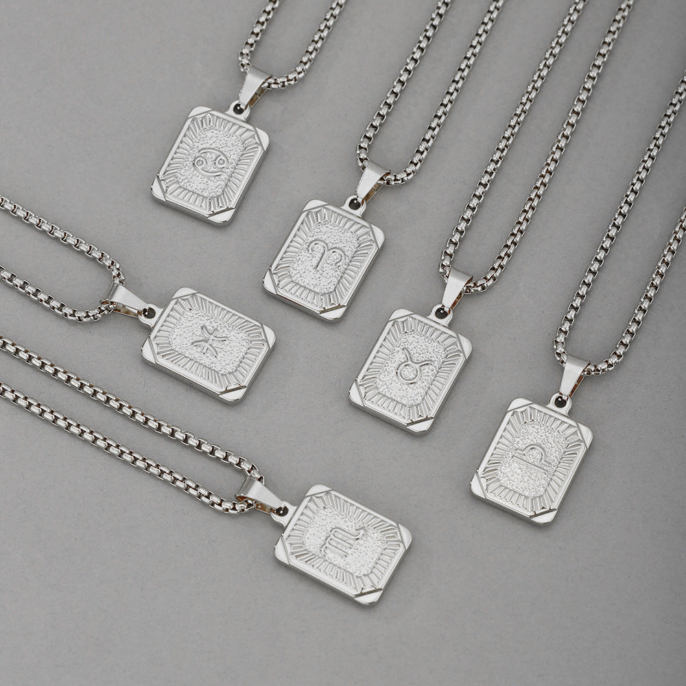 Collana con Pendente Zodiacale Geometrico Minimalista in Acciaio Inossidabile con Finitura Placcata per Uomo e Donna