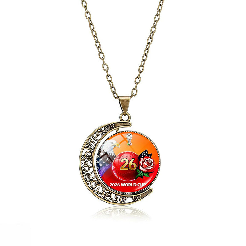 Casual Double-Sided Rotating Moon Geometric Crystal Pendant Plated Alloy Necklace Unisex Multi-Layer Cable Chain