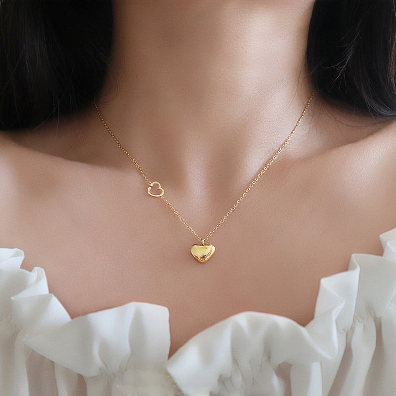 Vintage 18K Gold Plated Heart Pendant Necklace Titanium Steel Minimalist Unisex Jewelry