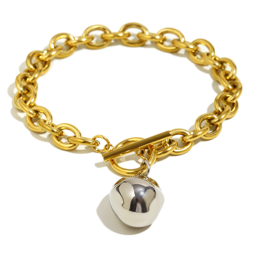 Fashion Minimalist Peanut-Shaped Stainless Steel Plated 18K Gold Solid Necklace and Bracelet Set for Women