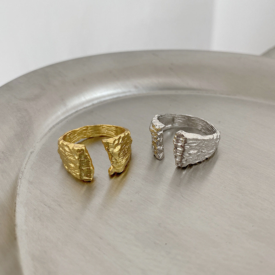 Textured Letter 925 Sterling Silver Ring for Women