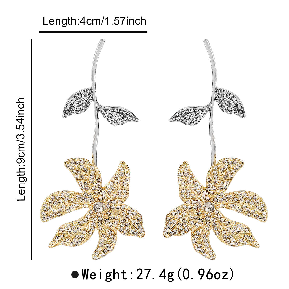 Elegant Floral Stud Earrings with Rhinestone Inlay in Alloy Base for Women