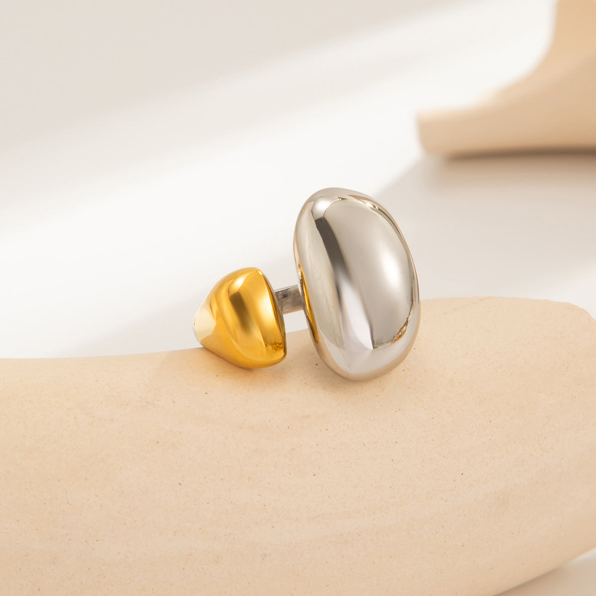 Hip-hop Stainless Steel Plated Teardrop Geometric Open Ring for Women