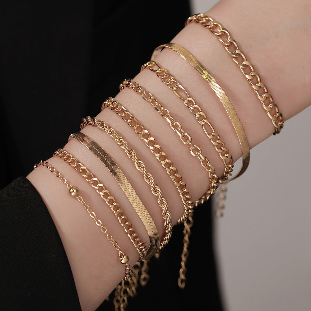 Vintage Hip-hop Snake Chain Alloy Bracelet Set with OT Clasp