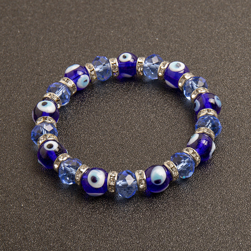 Fashion Round Evil Eye Crystal Glass Stretch Bracelet Unisex Geometric Charm