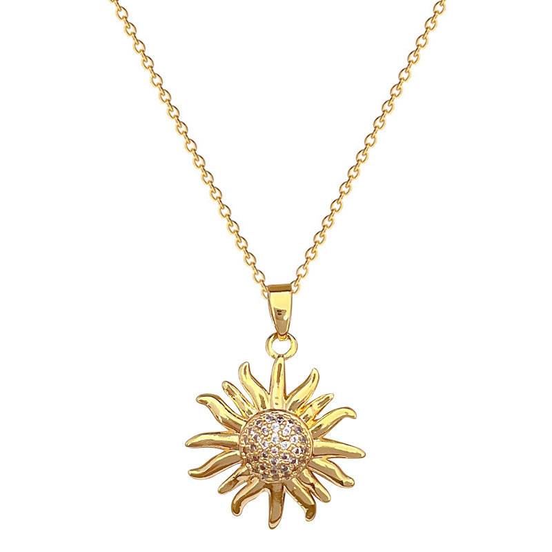 Collana con Ciondolo Girasole Lusso Titanio Acciaio Geometrico Ciondolo Collana Unisex