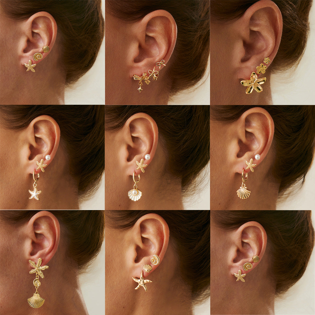 Ocean Style Starfish Shell Zinc Alloy Plated Earrings for Women