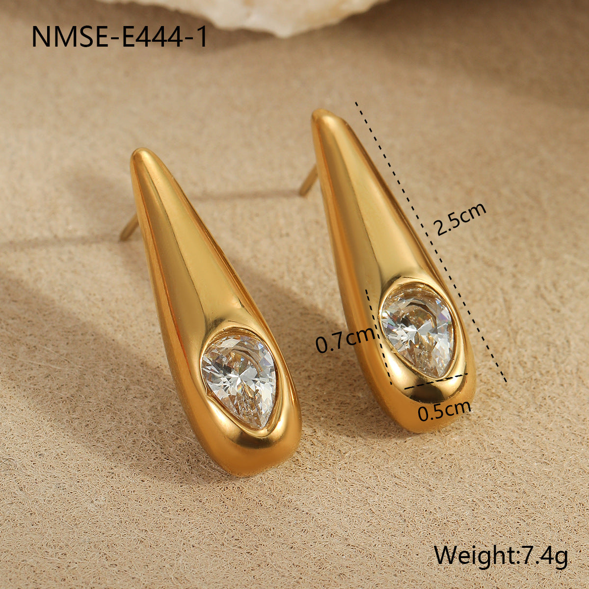 Aretes minimalistas geométricos de acero inoxidable con acento de circonita, joyería de moda galvanizada para mujer