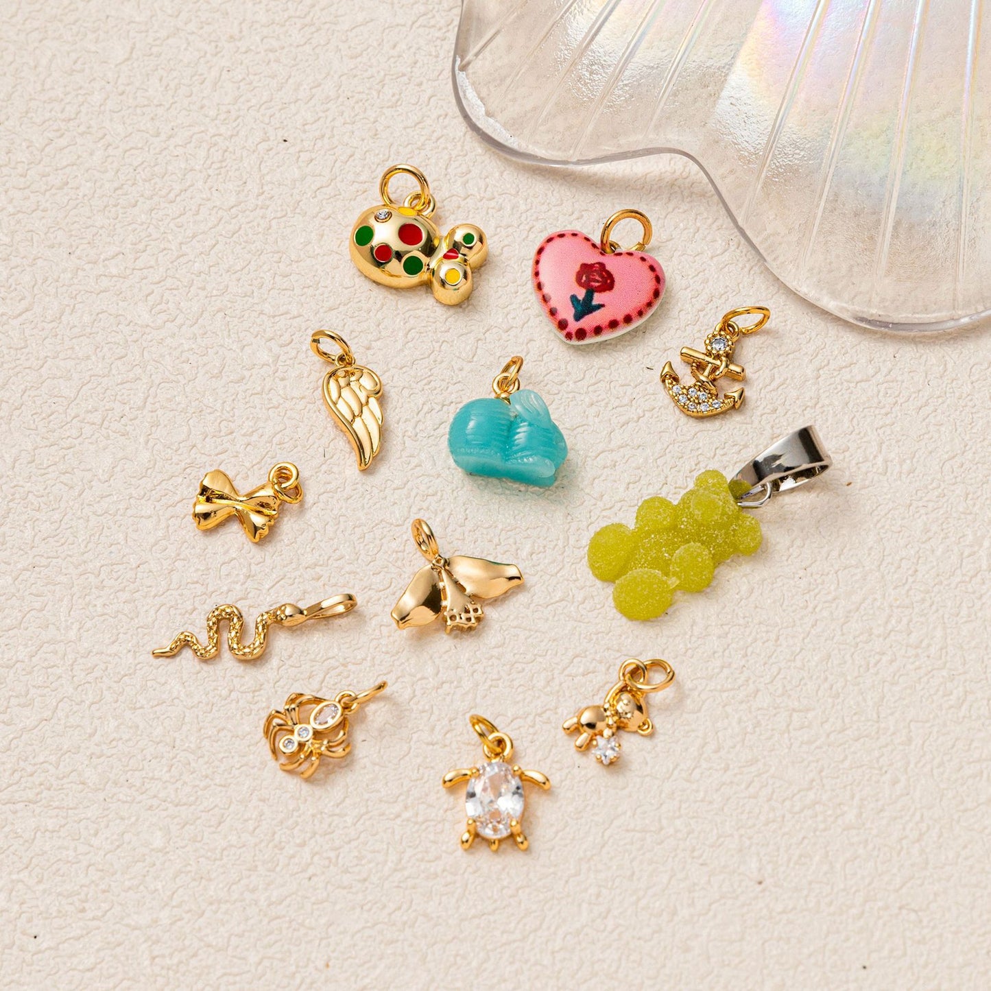 Minimalist Elegant Plated Brass Heart Butterfly Animal Floral Charm Bar for Cable Chain Necklace DIY Accessories