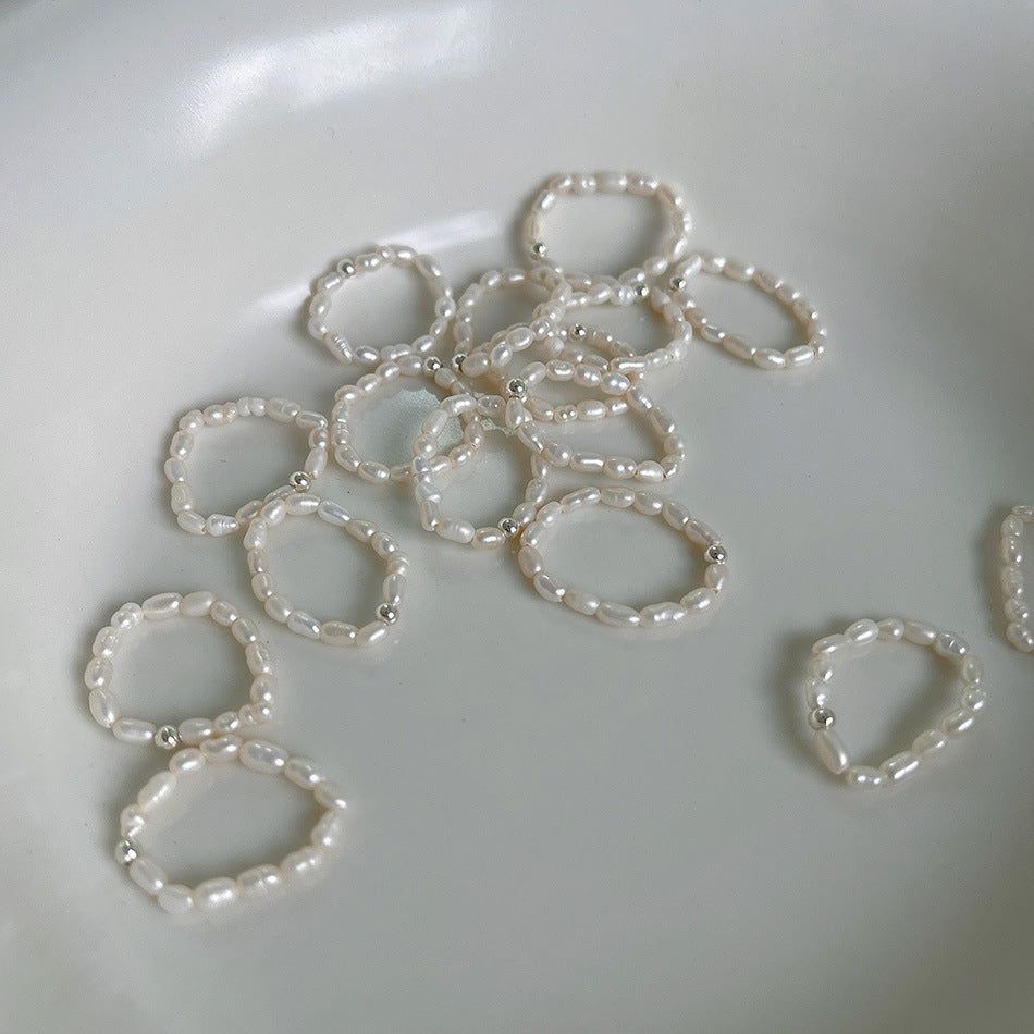 Anello Elastico in Argento Sterling 925 con Perla di Acqua Dolce Barocca Rotonda
