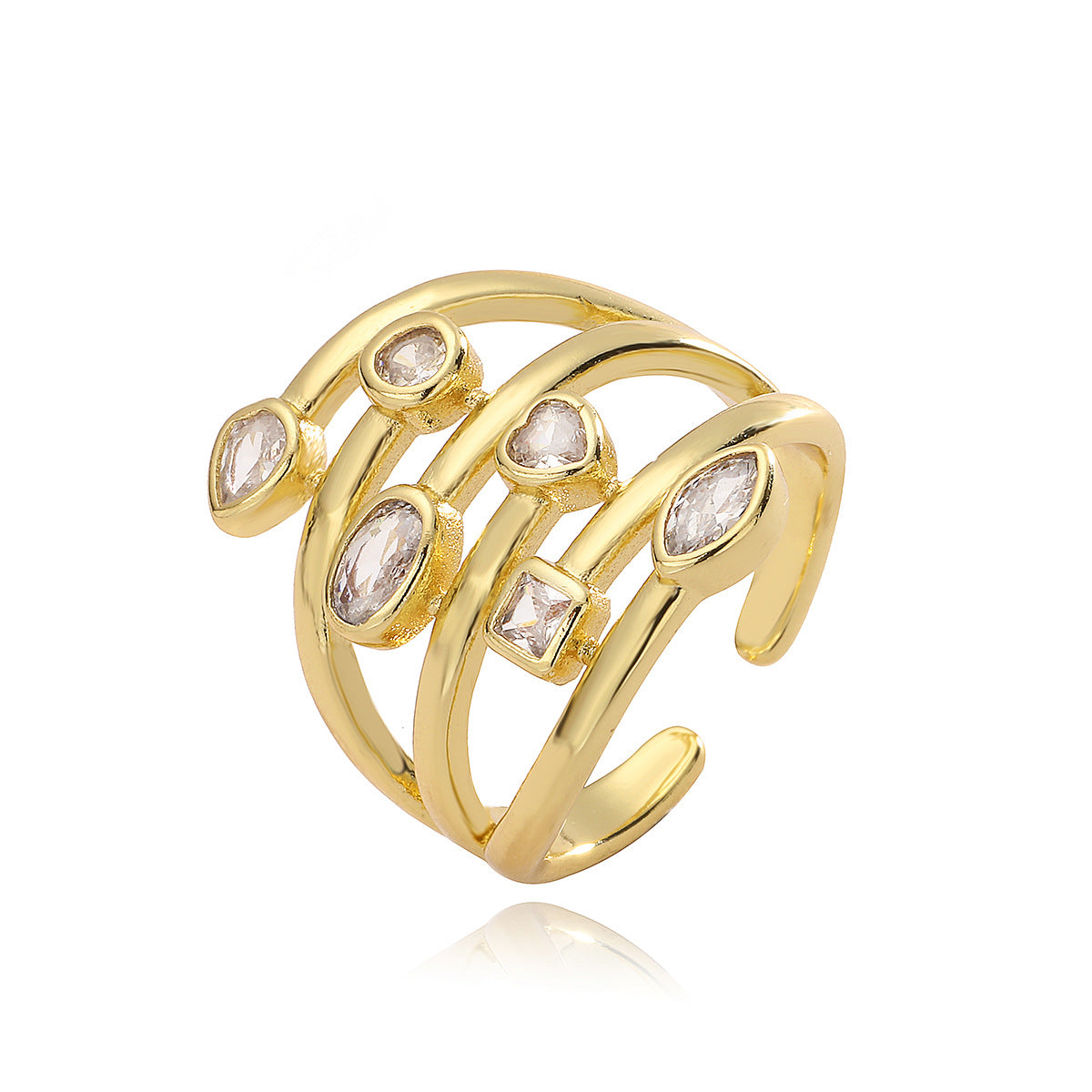 Minimalist Irregular Geometric Copper Ring with 18K Gold Plating and Zircon for Women