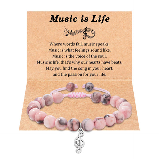 Minimalist Geometric Crystal Bracelet with Music Note Charm Unisex Handmade Jewelry
