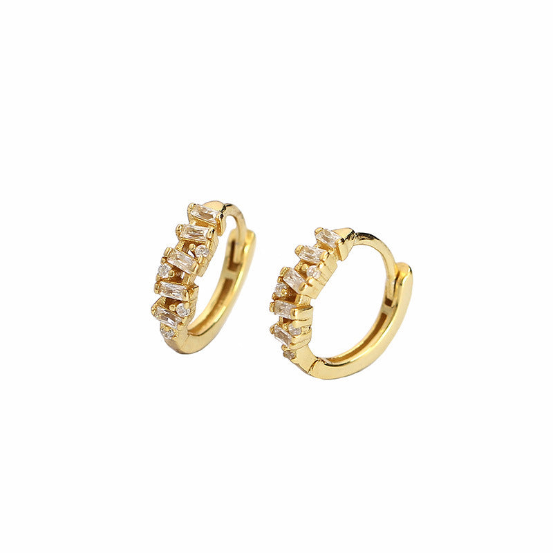 Minimalist Elegant 925 Sterling Silver Geometric Square Plated Diamond Hoop Earrings for Women