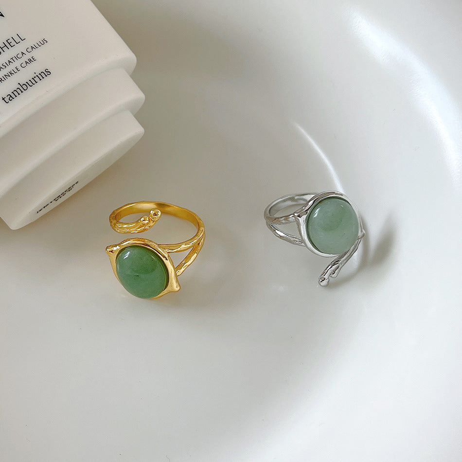 Anillo minimalista de plata de ley 925 con letras, incrustaciones de ágata y jade, ajustable
