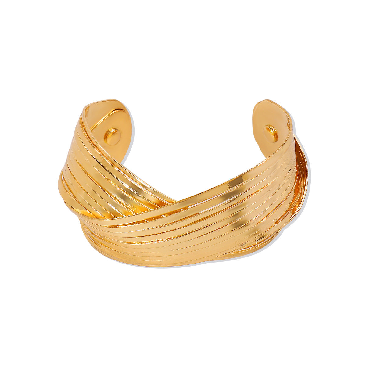 Pulsera Abierta Geométrica Dulce-Atrevida de Aleación con Acabado Chapado y Diseño Pulido Lineal