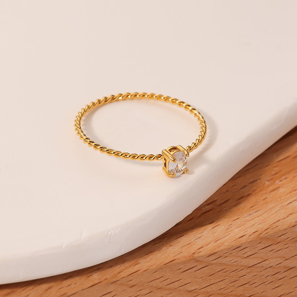 Anello Elegante Minimalista Quadrato in Acciaio Inossidabile con Intarsio in Zirconia per Donna Gioielli Geometrici
