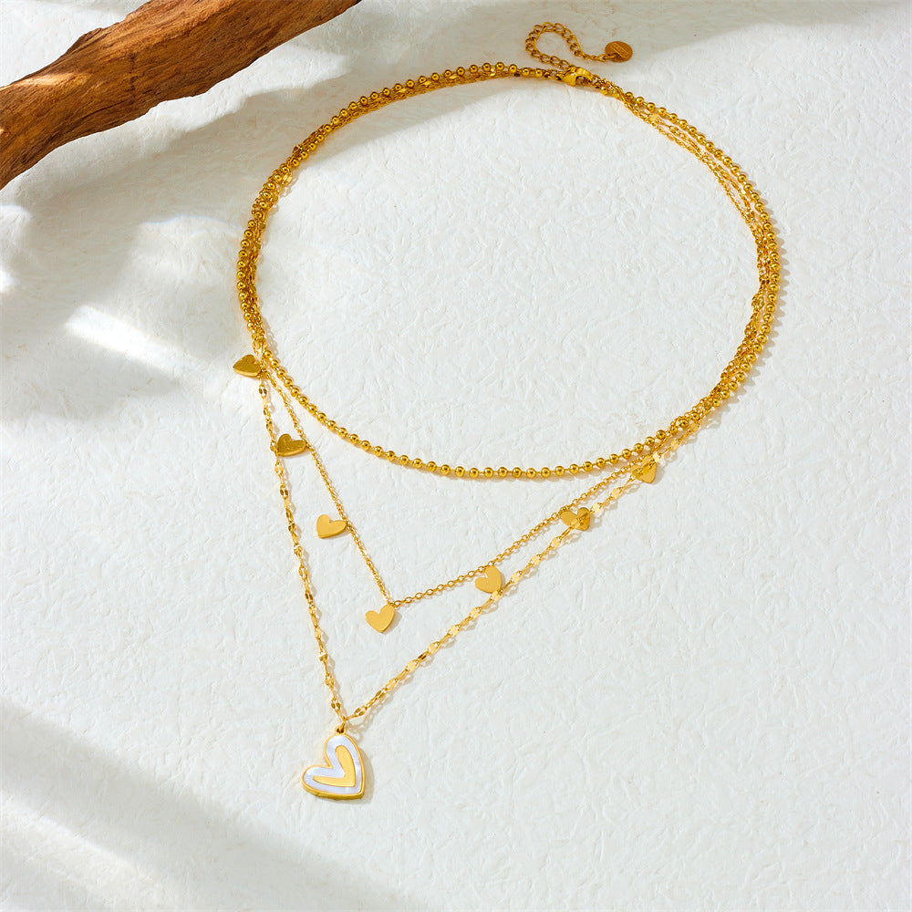 Elegant Gold Plated Stainless Steel Heart and Teardrop Pendant Necklace for Women