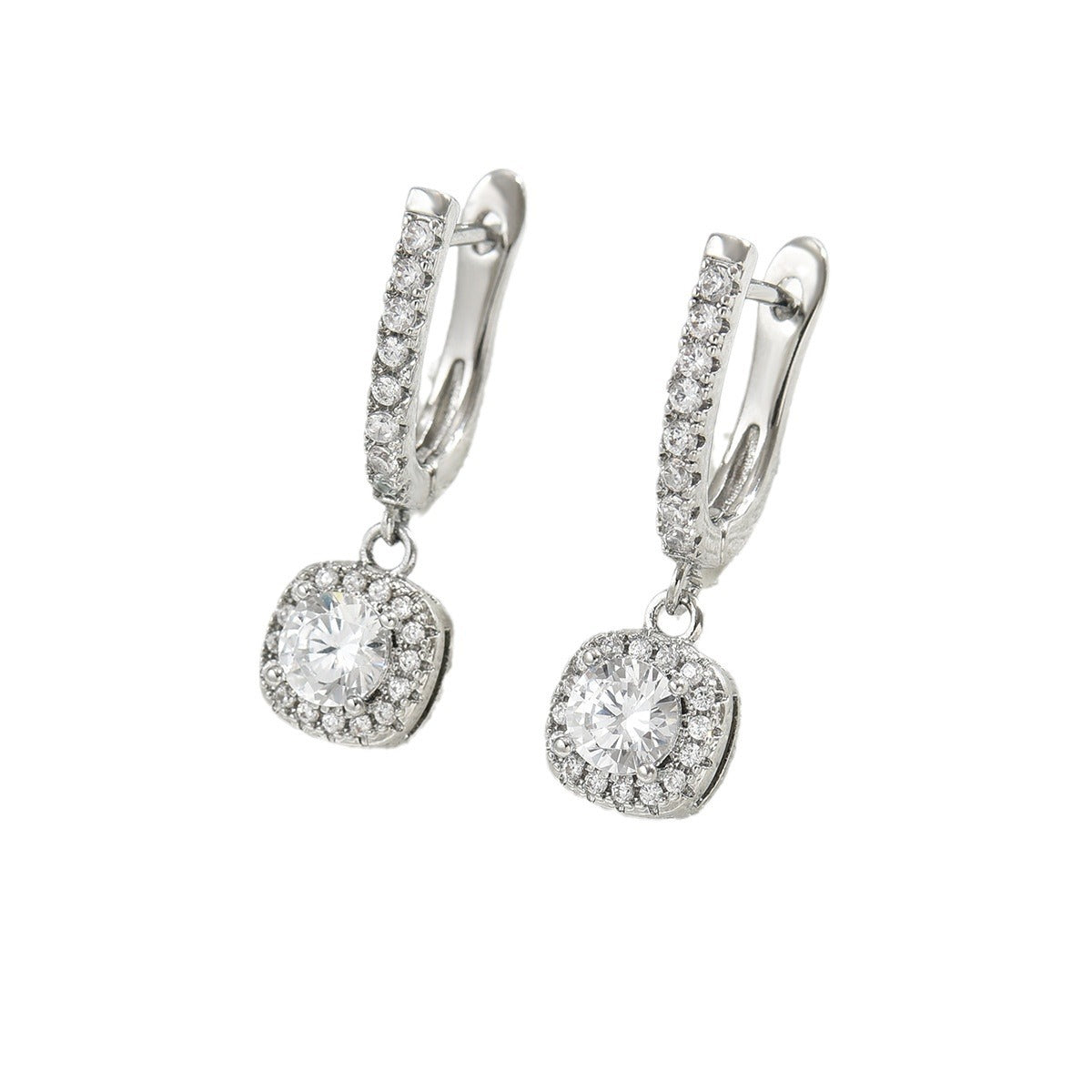 Orecchini geometrici a U minimalisti da donna con intarsio in zircone e perni in acciaio inossidabile