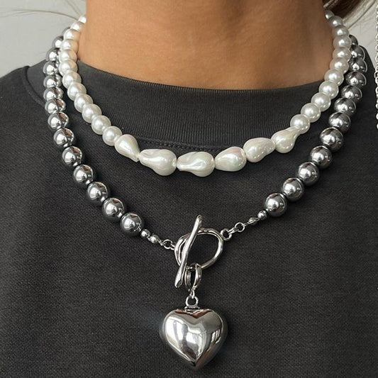 Minimalist Geometric Pearl Necklace in Titanium Steel with Electroplated Finish for Women and Men
