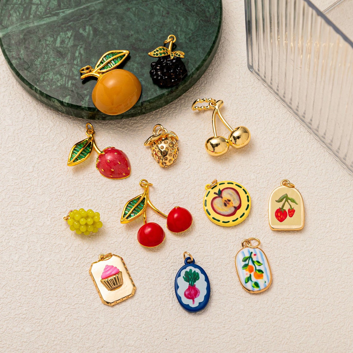 Minimalist Fruit Pattern PVD Plated Brass Charm Bar