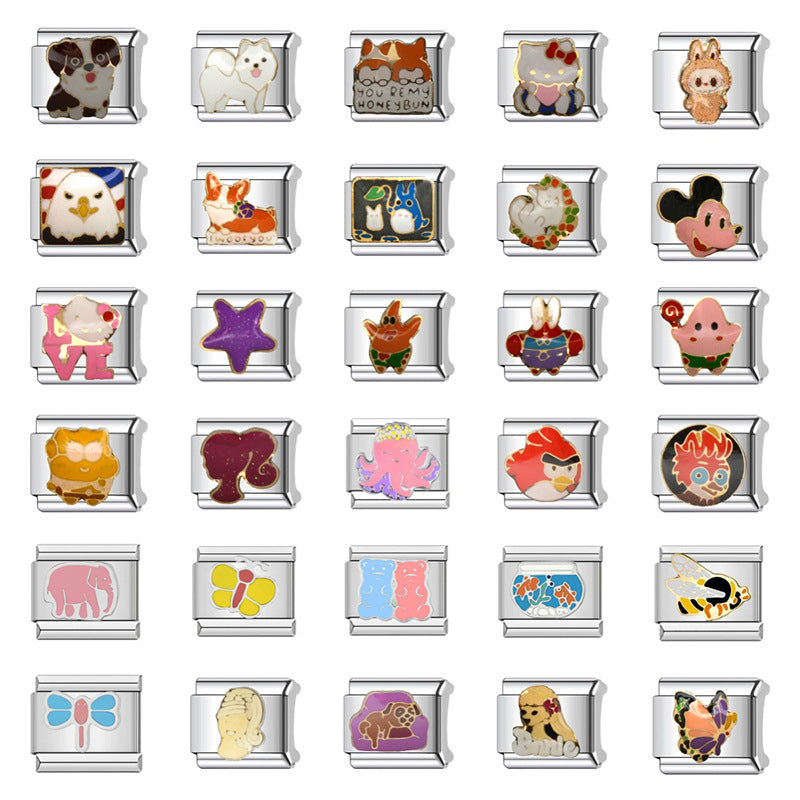 Fashion Stainless Steel Plated Cartoon Animal DIY Charm Bar Bracelet Unisex Elastic Modular Link Bangle