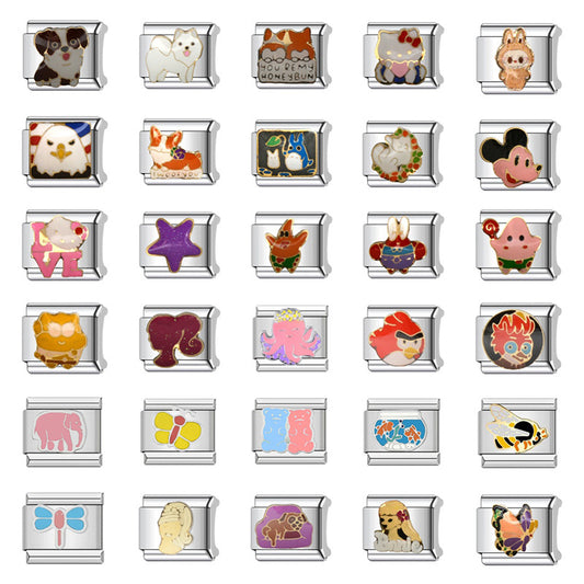 Fashion Stainless Steel Plated Cartoon Animal DIY Charm Bar Bracelet Unisex Elastic Modular Link Bangle