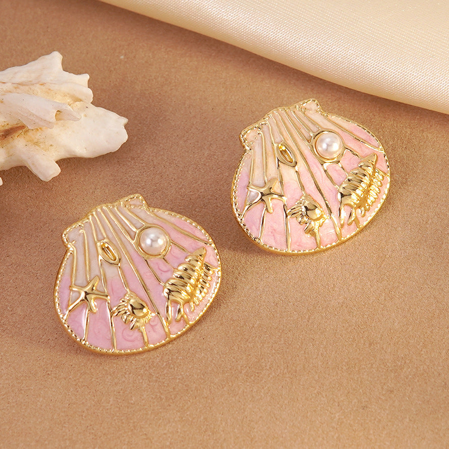 Sweet Geometric Stainless Steel Drip Oil Shell Starfish Earrings