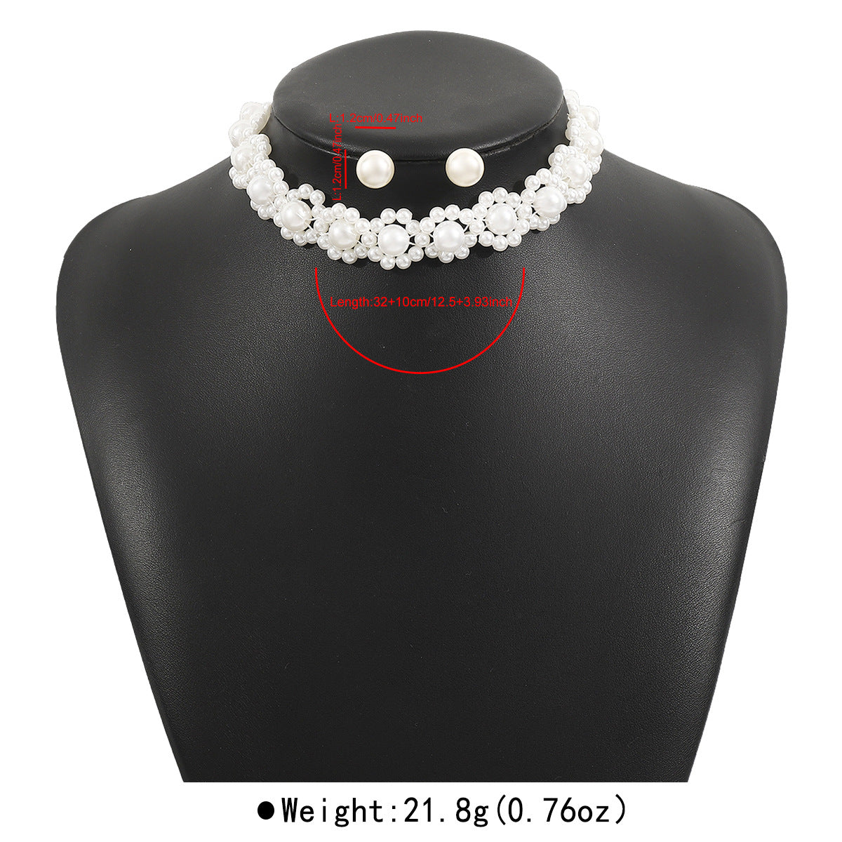 Elegante set collana girocollo e orecchini a perno da donna con perle e design con intarsi di perle dall'estetica naturale