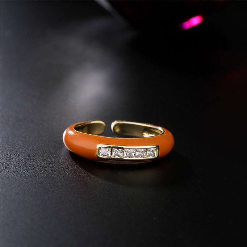 18K Gold Drip Oil Geometric Brass Micro-inlay Cubic Zirconia Ring for Women