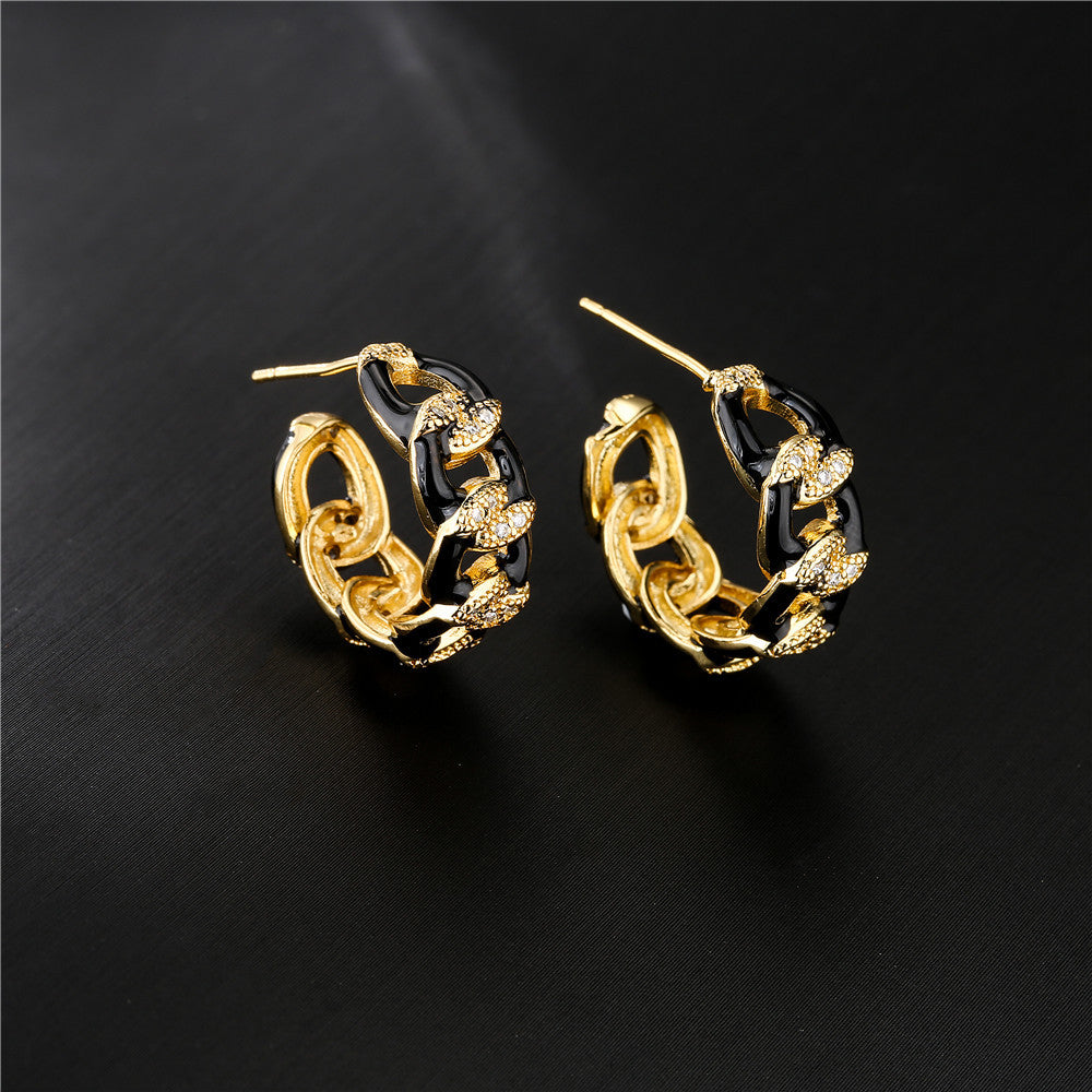 Colorful Drip Oil Gold Plated Brass Geometric Earrings with Cubic Zirconia
