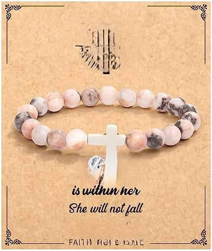 Minimalist Zebra Print Cross Natural Stone Beaded Bracelet Unisex