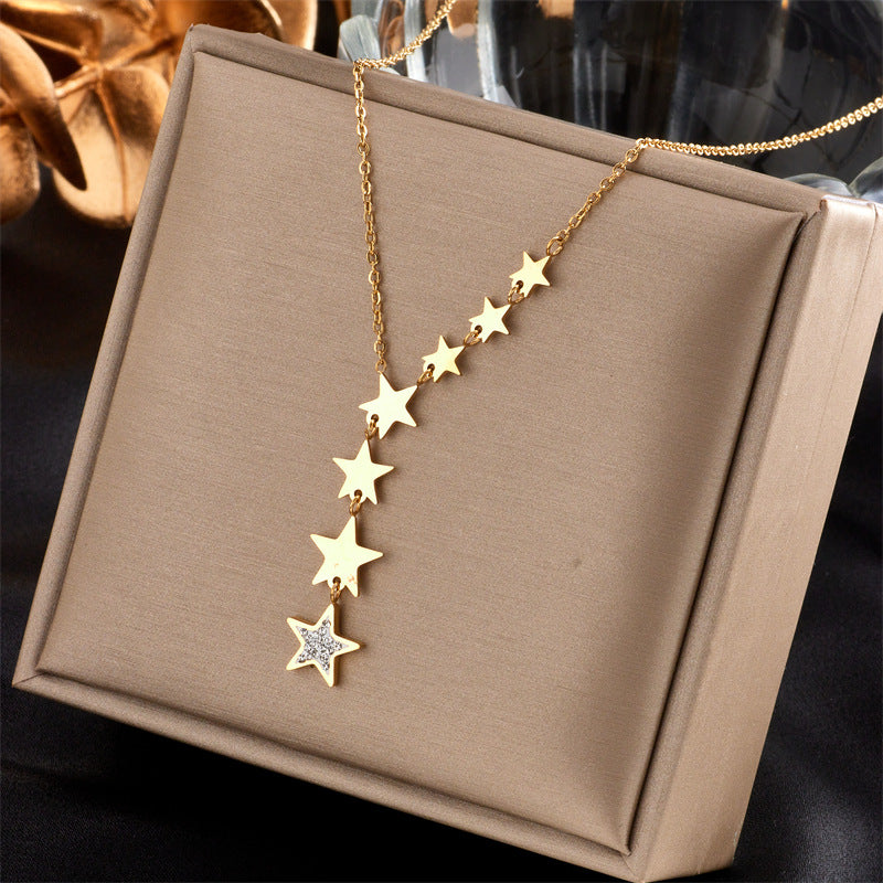 Minimalist Punk Hip Hop Titanium Steel Plated Clavicle Necklace with Chain Design