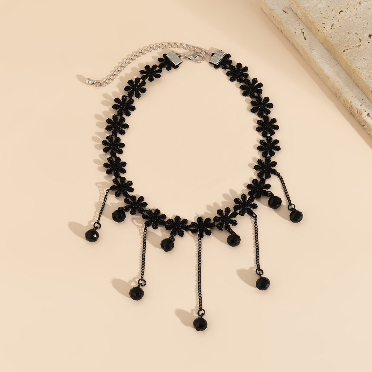Vintage Gothic Floral Lace Teardrop Tassel Choker Necklace