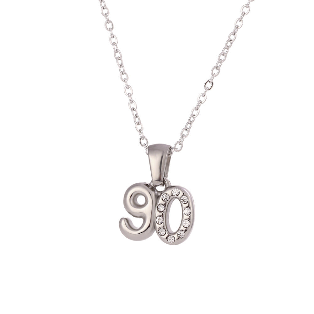 Minimalist Fashion Necklace for Women with Stainless Steel Chain, 18K Gold Plated Titanium Steel Pendant, Micro-Paved Rhinestone Accent, 3D Numeric Year Design