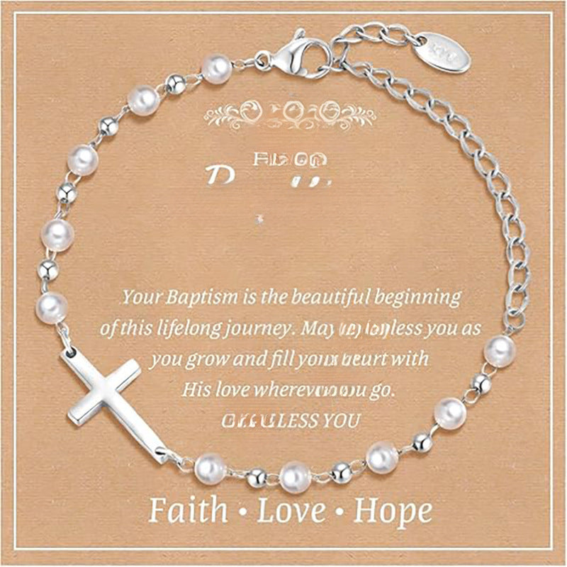 Luxury Elegant Gold Plated Cross Pearl Bracelet for Women