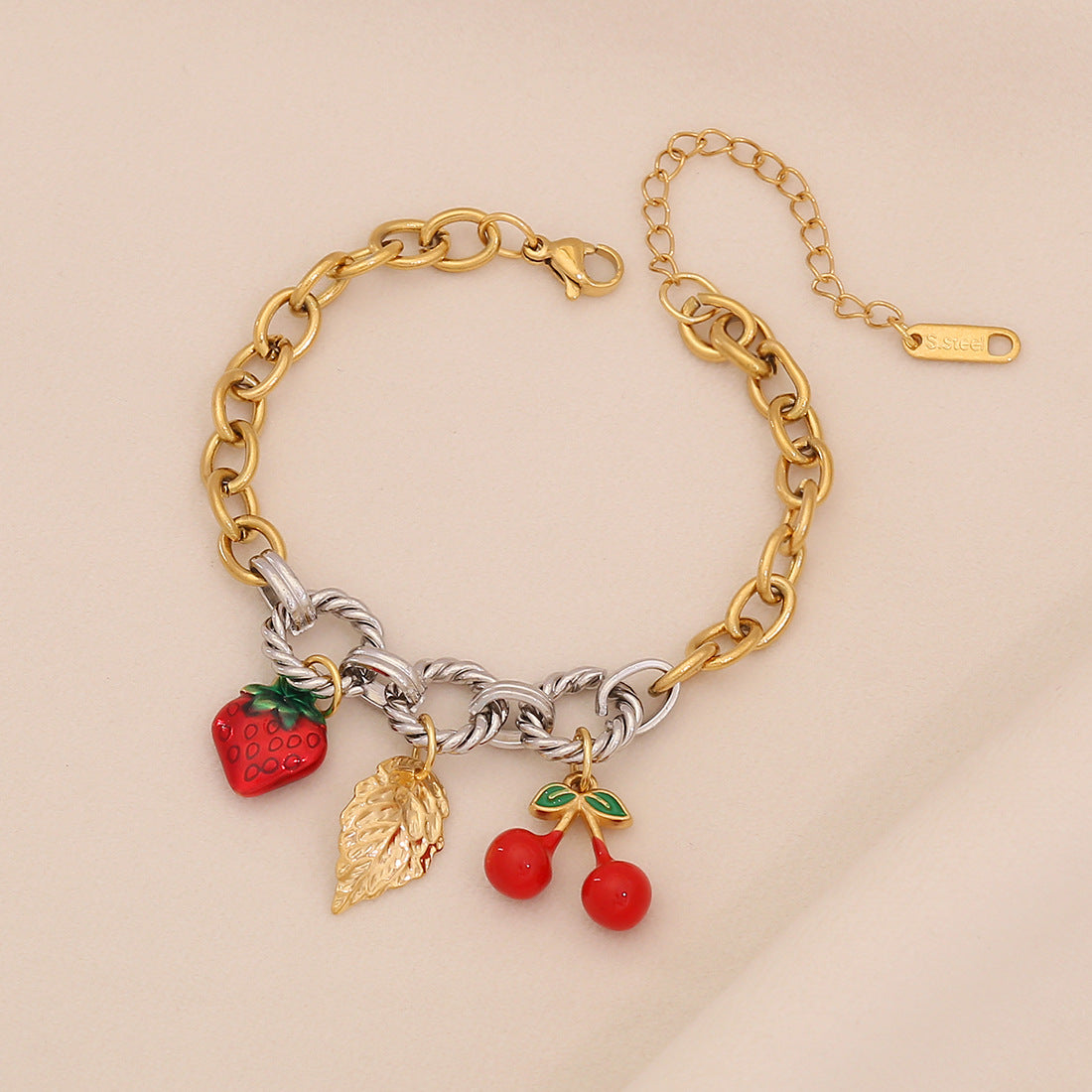 Bracciale da donna in acciaio inossidabile con smalto a forma di frutto, fresco e rustico