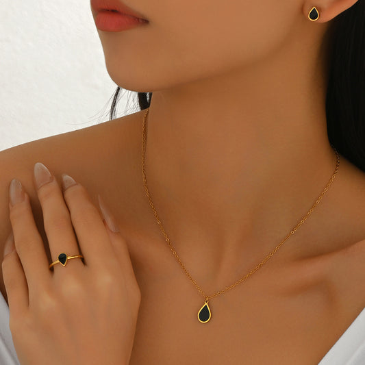 Juego de collar, pendientes y anillo de mujer con diseño de gota geométrica con microincrustaciones de aleación, joyería de moda para ir al trabajo