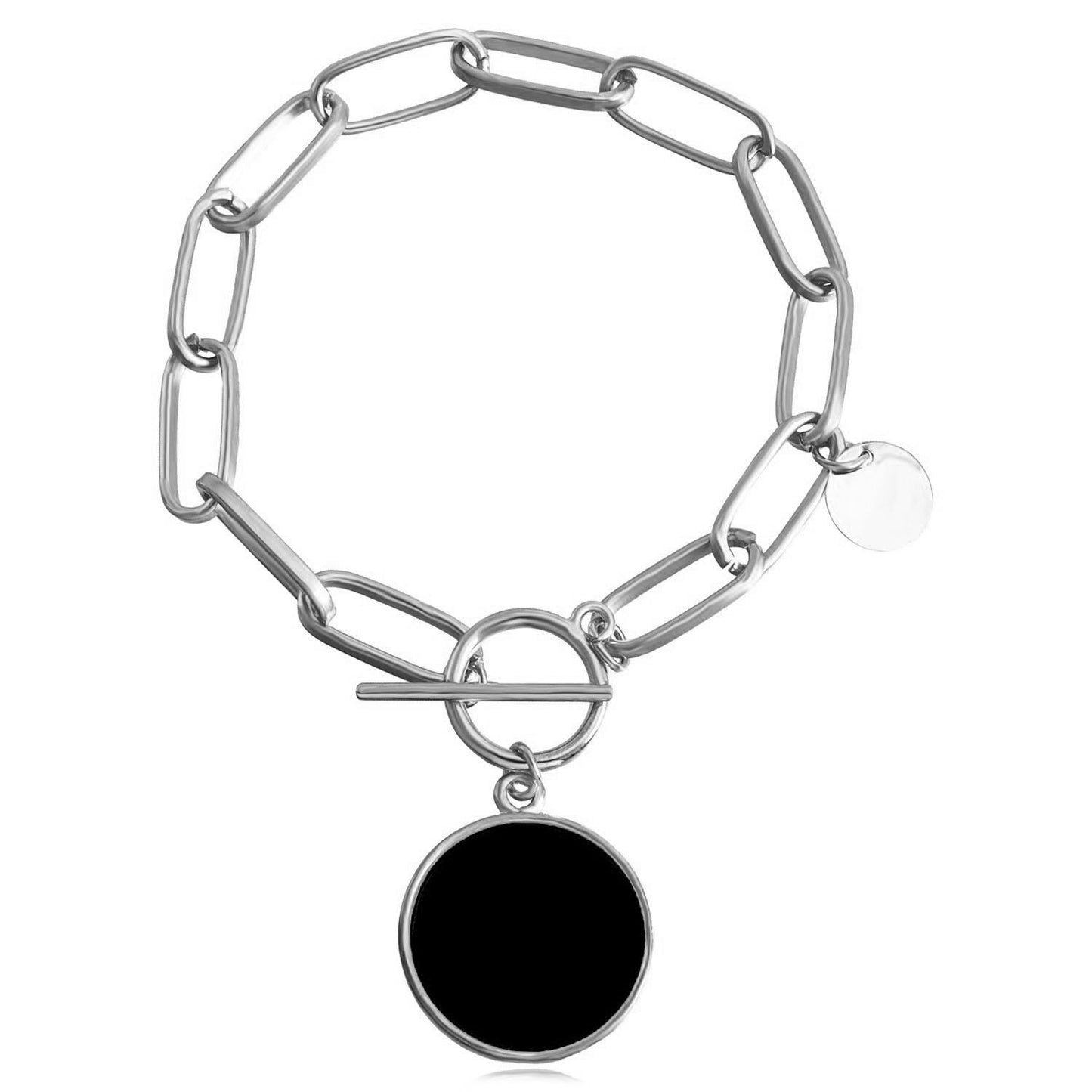 Minimalist Geometric Black and White Mother-of-Pearl Bracelet for Women with Alloy Chain and Plated Finish