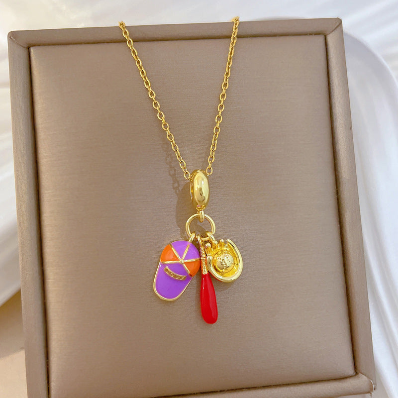 Sporty Sweet Geometric Drip Oil Rhinestone Titanium Steel Necklace for Unisex