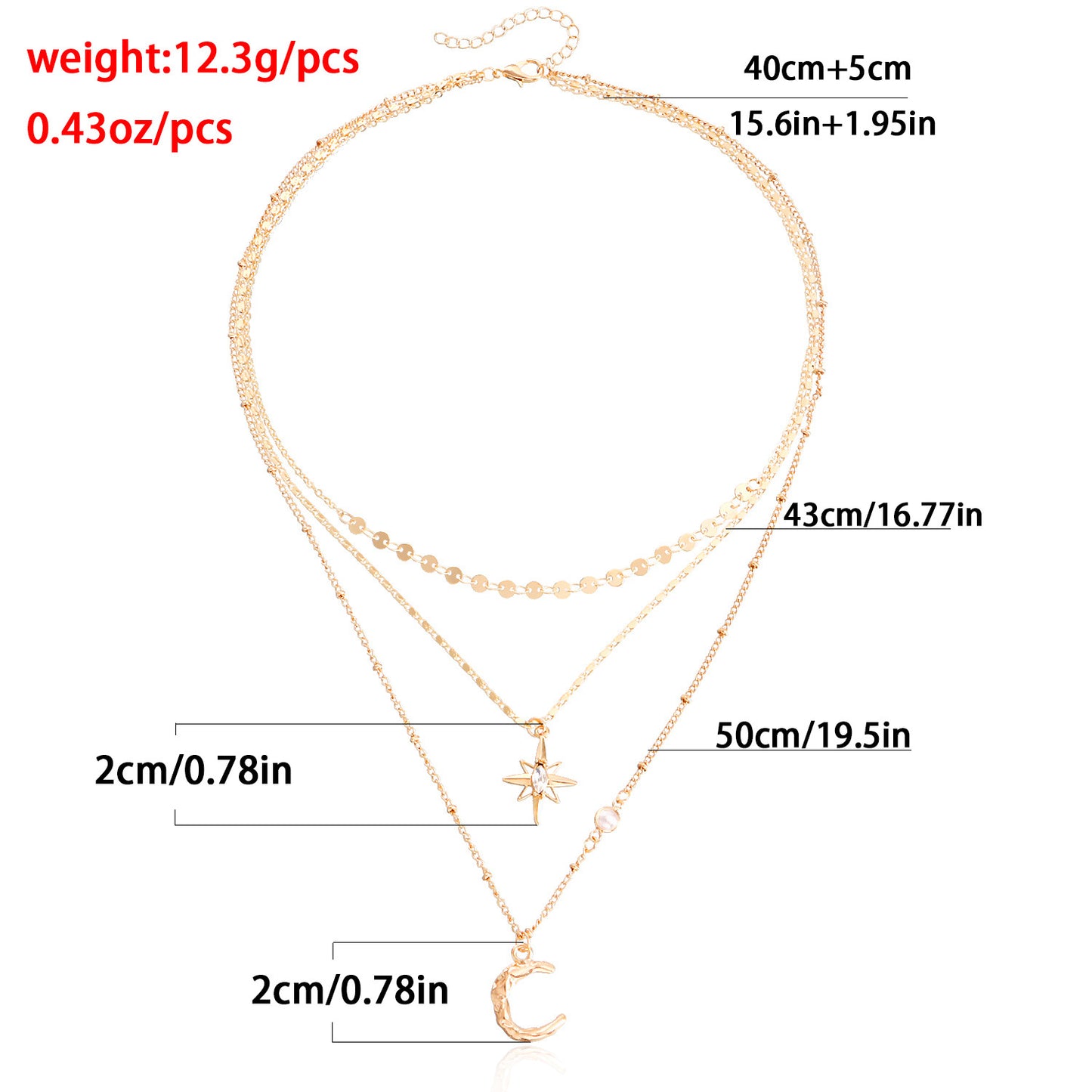 Minimalist Geometric Moon and Star Pendant Necklace in Alloy with Plated Finish for Women