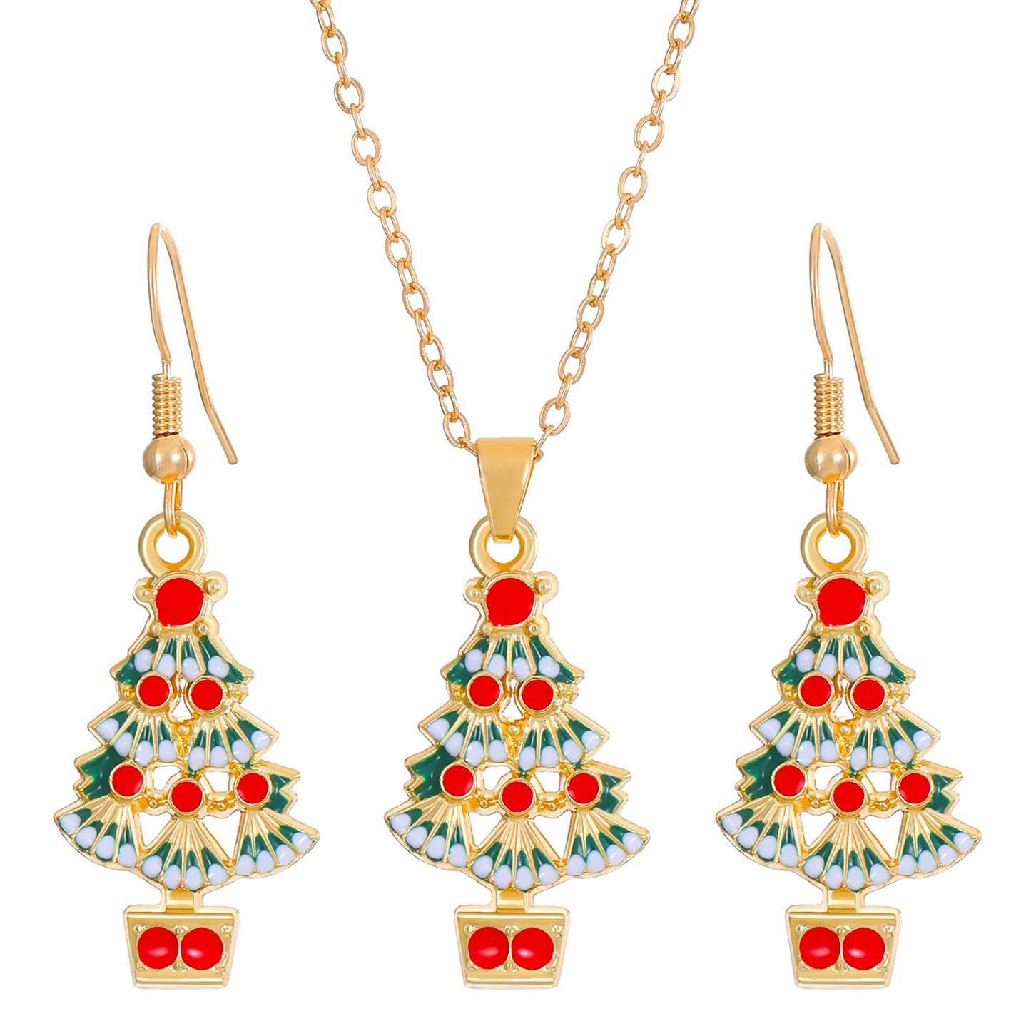 Conjunto de collar y pendientes con temática navideña para mujer, colgante de aleación con motivos de copo de nieve, Papá Noel y campana, joyería festiva minimalista electrochapada