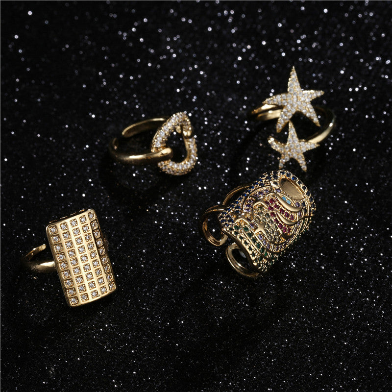 Geometric Micro-Inlaid Cubic Zirconia Brass Ring for Women