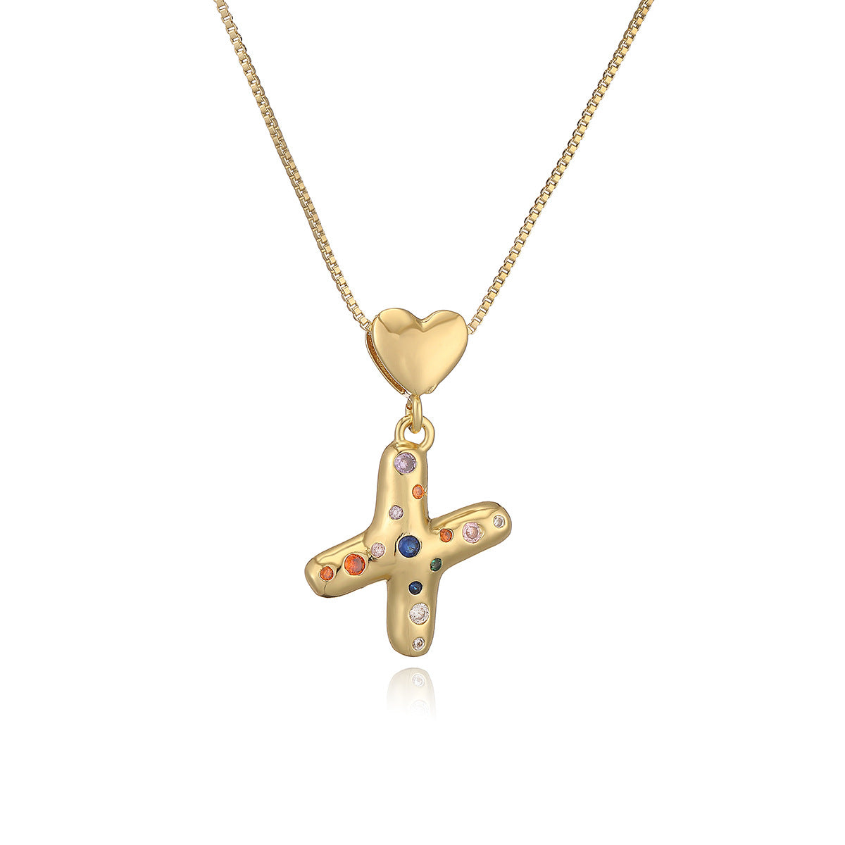Collana Pendente Minimalista a Lettera in Rame Placcato Oro 18K con Intarsio di Zirconi per Donna